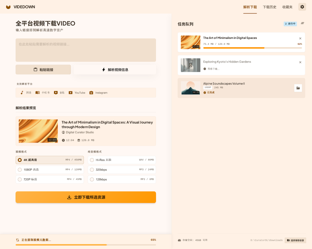 Videdown 视频下载工具:轻松保存全网视频与音频-山海之花 - 宝藏星球屋