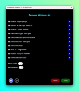 RemoveWindowsAI：彻底移除Windows 11全部AI功能组件-山海之花 - 宝藏星球屋