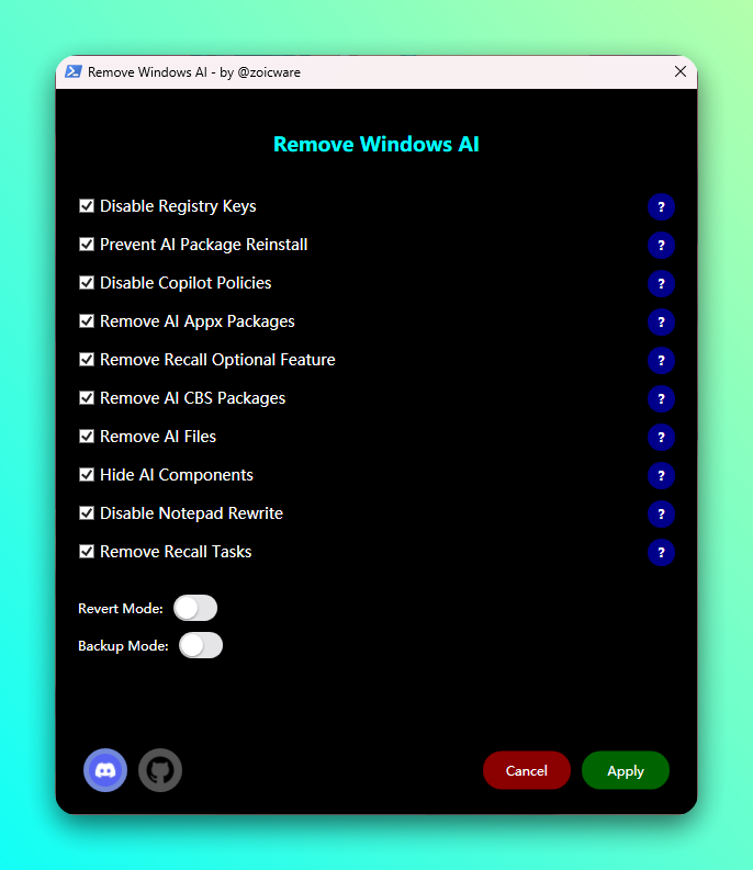 RemoveWindowsAI：彻底移除Windows 11全部AI功能组件-山海之花 - 宝藏星球屋