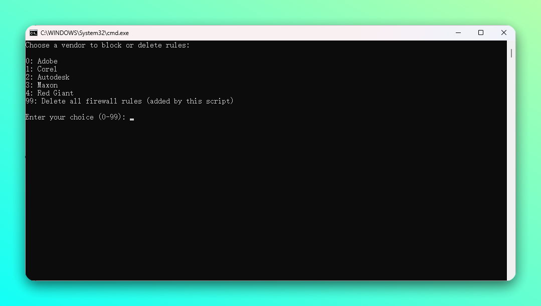 WinMasterBlocker 防火墙规则工具:一键屏蔽 Adobe 等软件联 截图