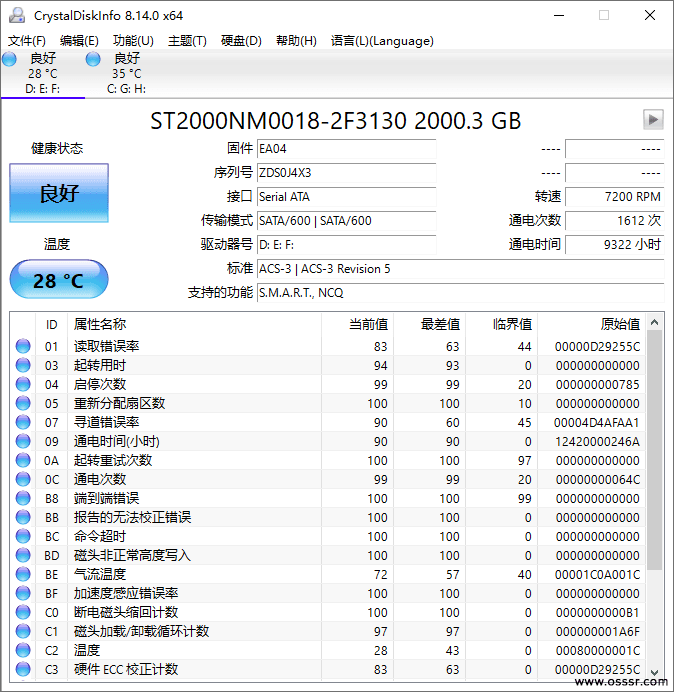 CrystalDiskInfo 9.9.1 绿色版：硬盘健康监测与SMART信息 截图