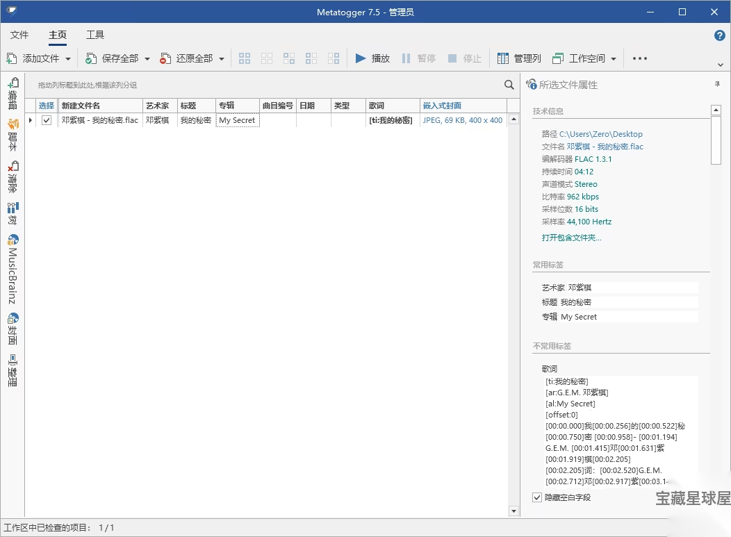 Metatogger 7.7.0.0 便携版：音频标签批量编辑与音乐库整理工具 截图