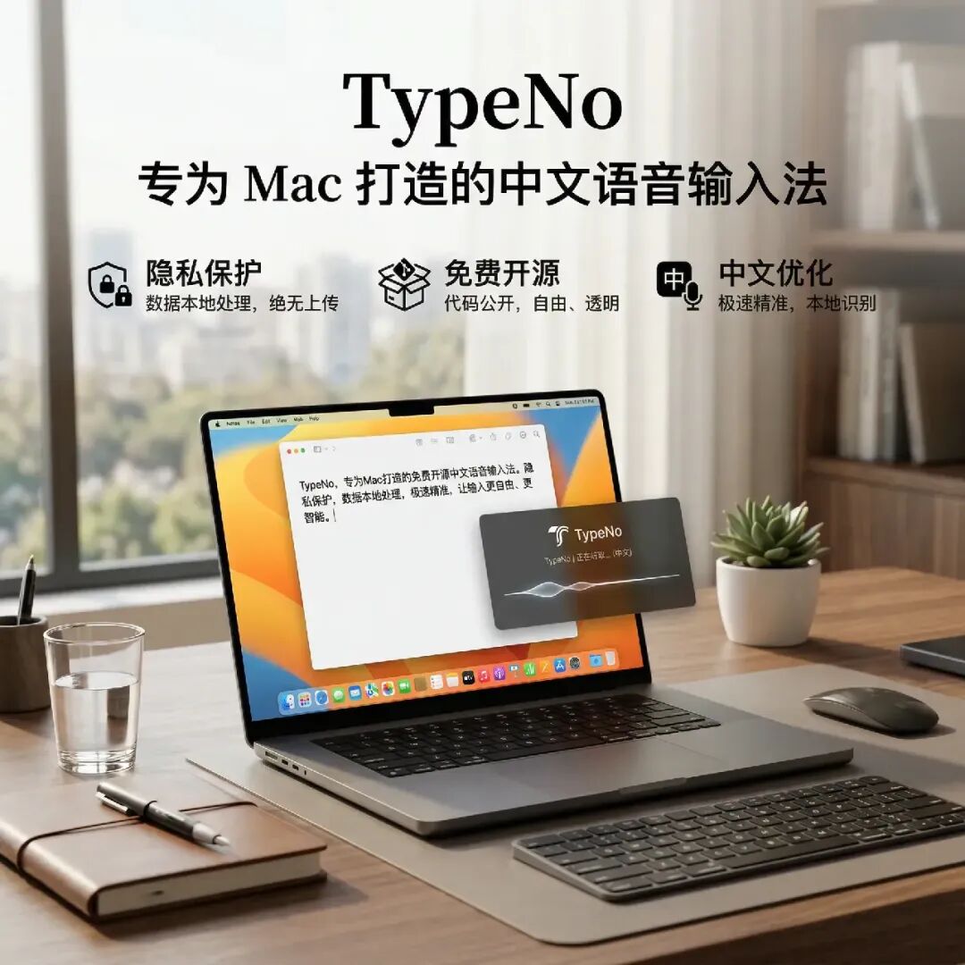TypeNo 语音输入工具：免费用嘴打字，全程离线保护隐私-山海之花 - 宝藏星球屋