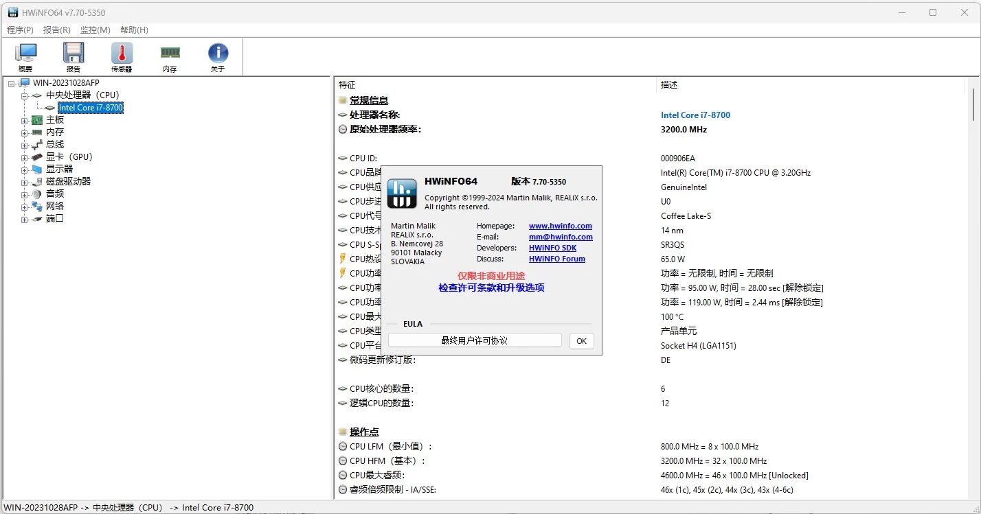 HWiNFO 硬件检测工具 v8.51.6045:系统硬件信息全面诊断与实时监测 截图