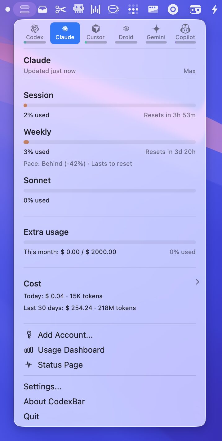 CodexBar 菜单栏 AI 用量监控:实时掌握 Token 额度与重置时间-山海之花 - 宝藏星球屋