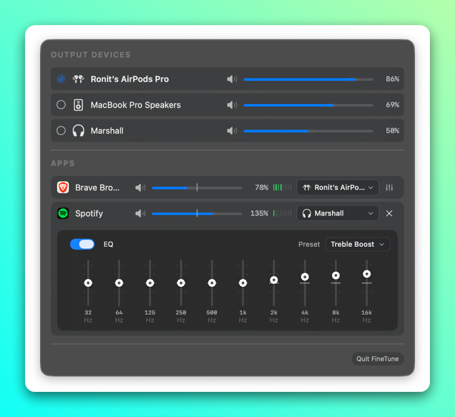 FineTune 独立音量控制：为 Mac 应用和音频设备提供精细化管理 截图
