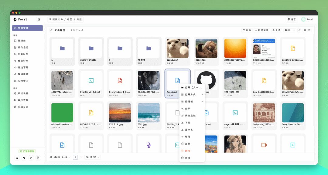 Foxel 私有云盘:搭建个人与团队的智能文件管理与语义搜索平台 截图