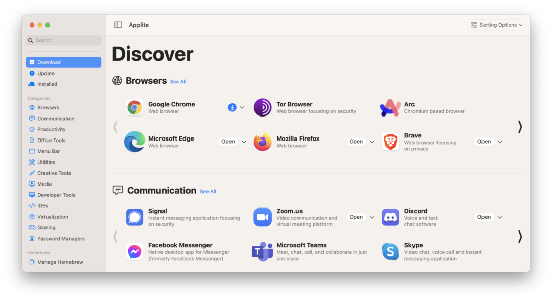 Applite 图形化软件管理工具:为 macOS 新手打造的 Homebrew 截图