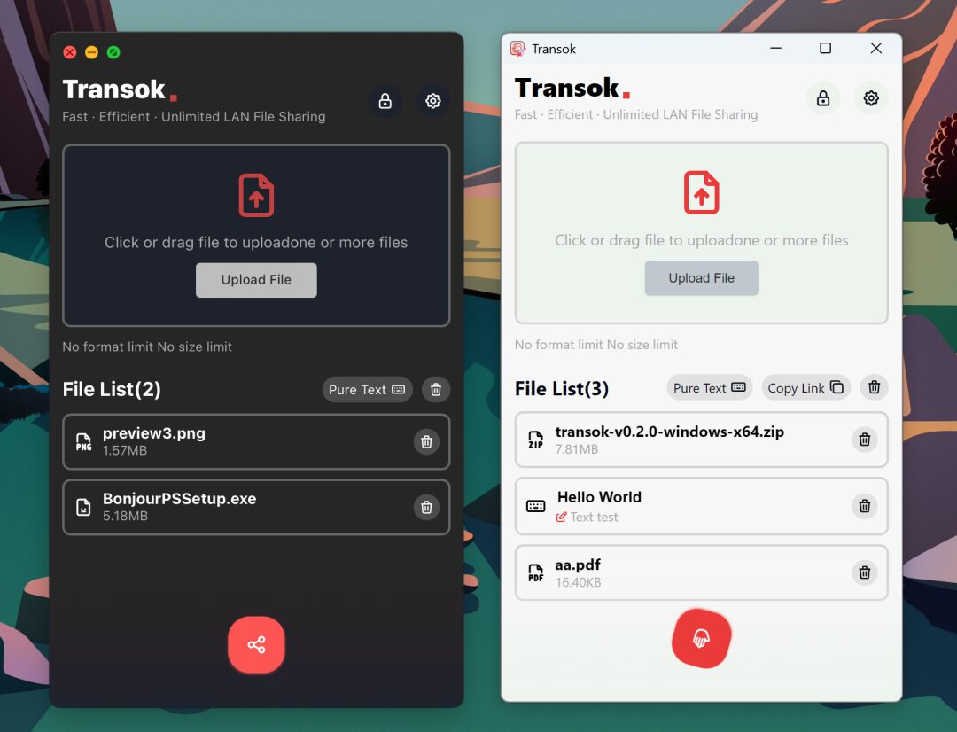 Transok 开源局域网文件共享:跨设备高速传输与加密分享工具 截图