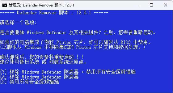 Defender Remover 一键删除禁用Win安全中心 v13.0 汉化版 截图