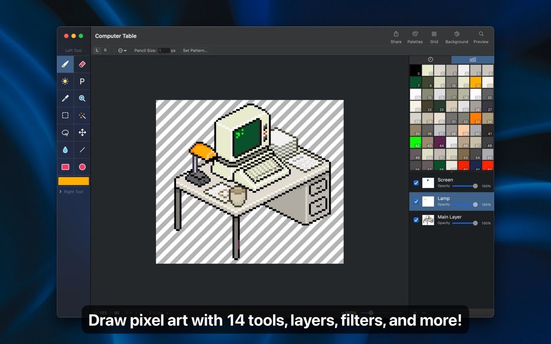 Pixen 5.6.2 像素艺术编辑器，支持动画帧与图层管理，专为 Mac 平台打造复古游戏图形-山海之花 - 宝藏星球屋