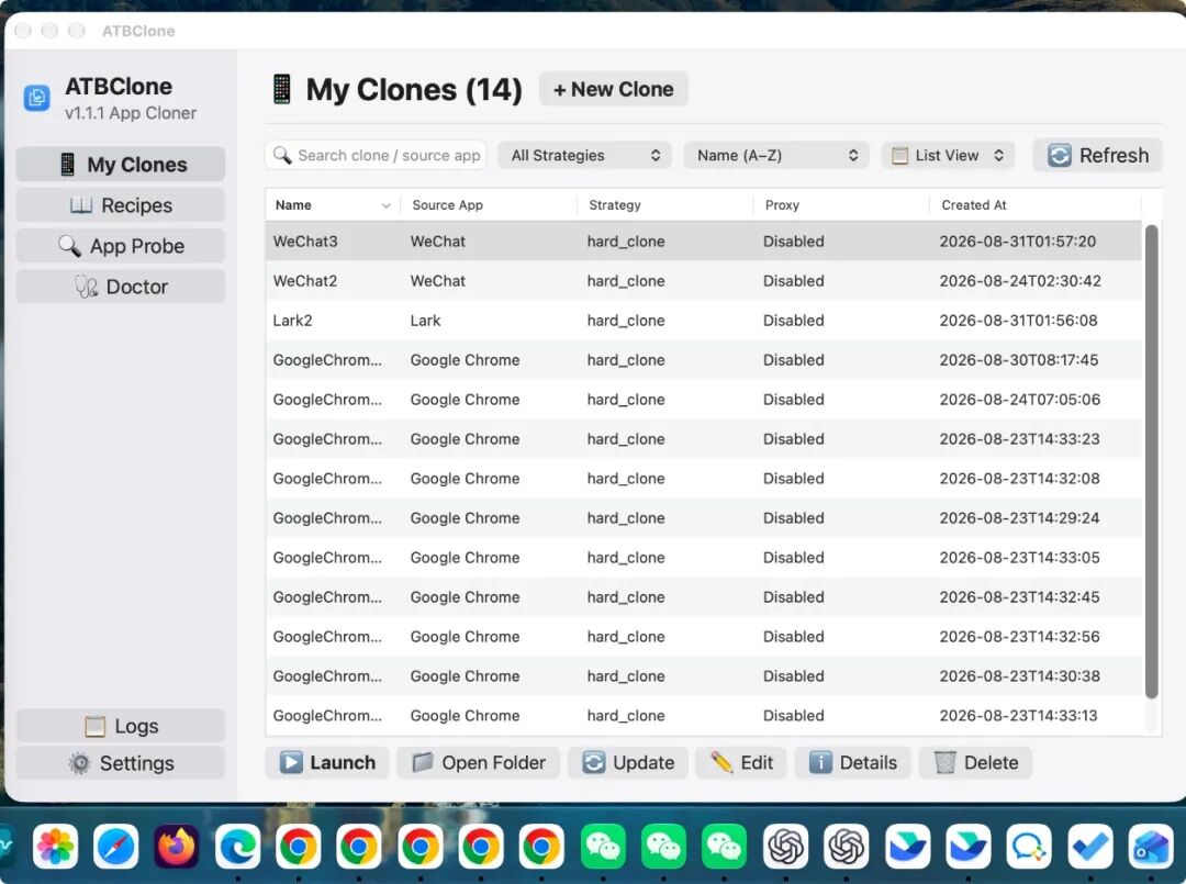 ATBClone macOS 应用多开工具，实现独立数据与网络隔离 截图