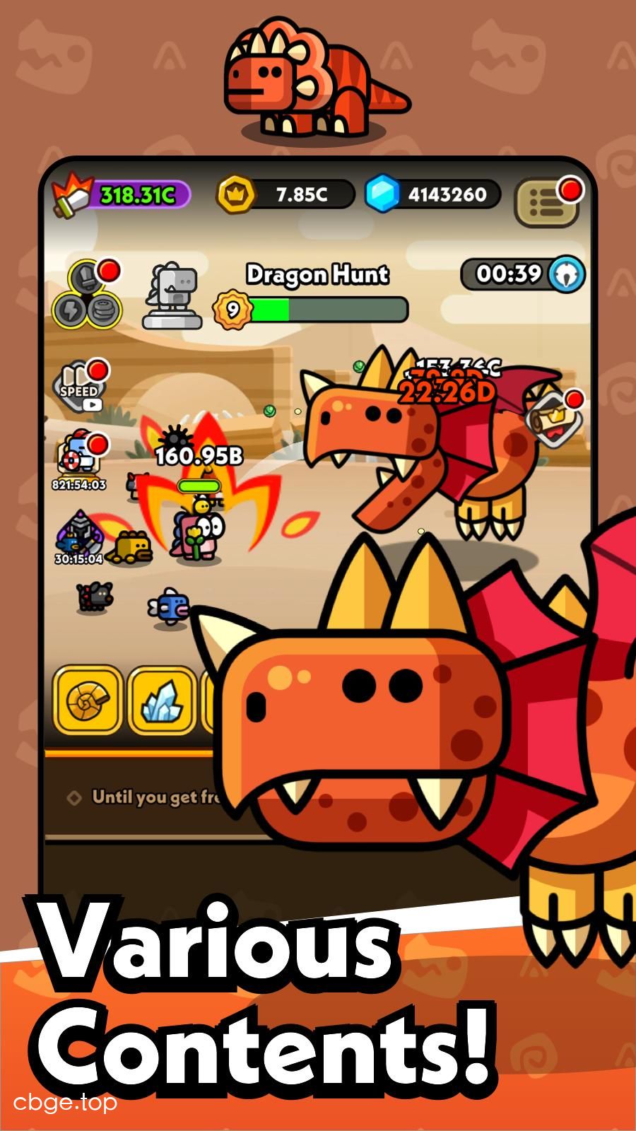 《Hero Dino》v1.15.3 手机MOD版！一款中文恐龙放置RPG，核心玩法是自动战斗培养恐龙军团，支持离线收益挂机成长，带钻石加倍和内置菜单。