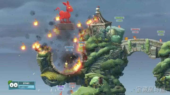 《百战天虫：虫堡大作战》回合制策略炮击的欢乐破坏盛宴，2D横版可破坏地形搭配海量奇葩武器，载具与合成系统带来全新战术维度。-山海之花 - 宝藏星球屋